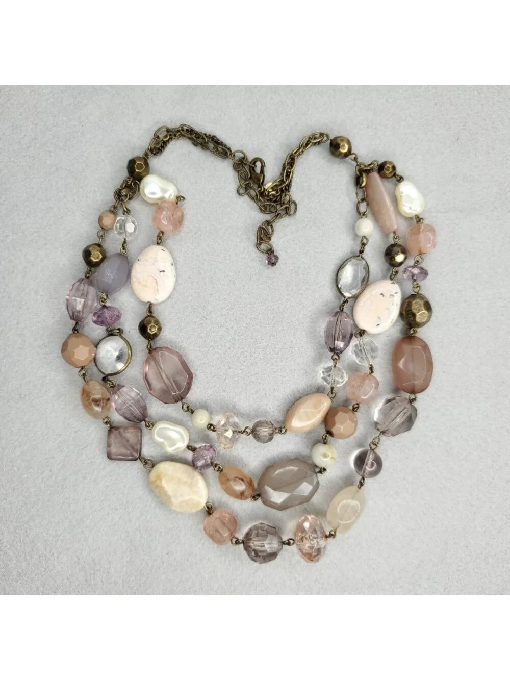 Vintage Premier Designs Layered Beaded Necklace Pink Dusty Purple 17